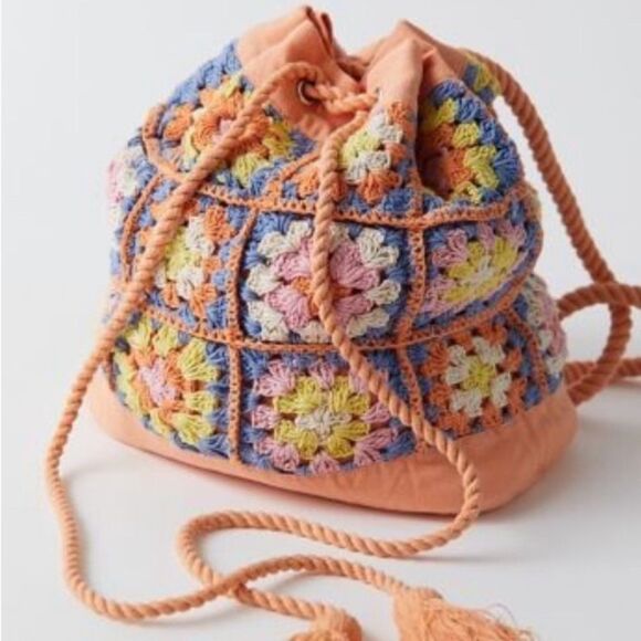 New Urban Outfitters Pastel Crochet Granny Square  Backpack - Picture 1 of 4